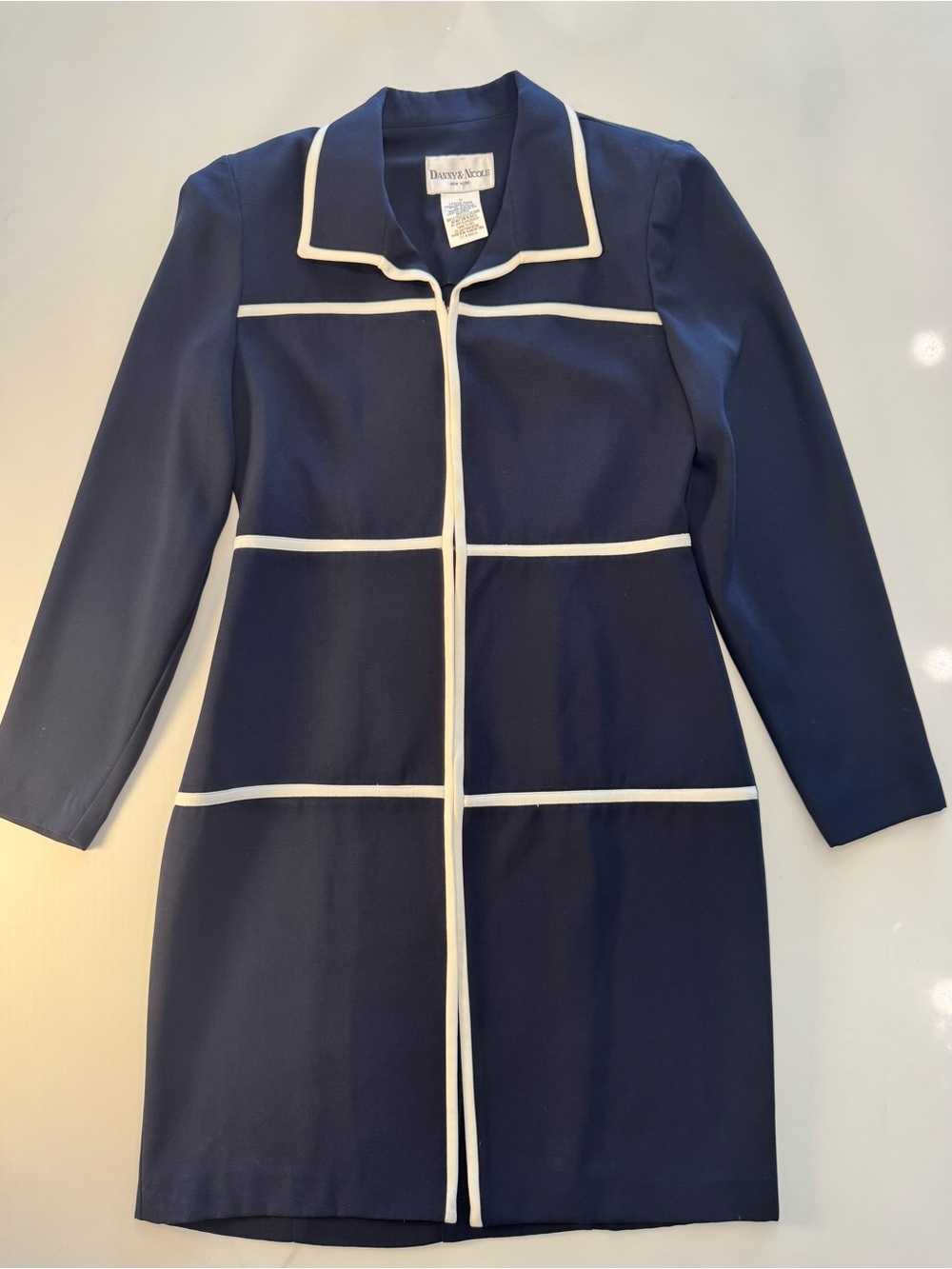 Danny & Nicole Navy Long Sleeve Dress with Cream Trim - Picture 3 of 9
